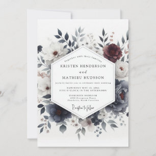 Slate Blue Somber Bloom Wedding Invitation