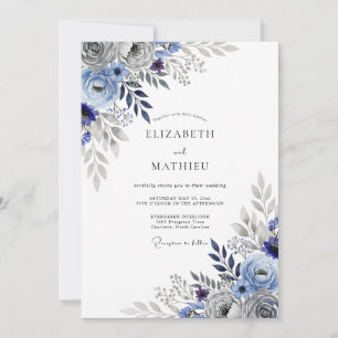 Slate Blue Striking Botanical Wedding Invitation