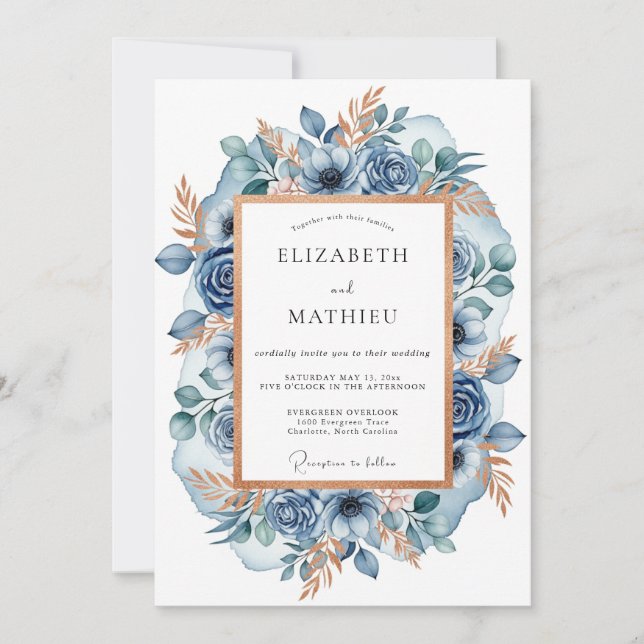 Slate Blue Sumptuous Winter Wedding Invitation (Front)