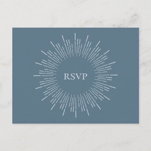 Slate Blue Sunburst Wedding RSVP Song Request Invitation Postcard