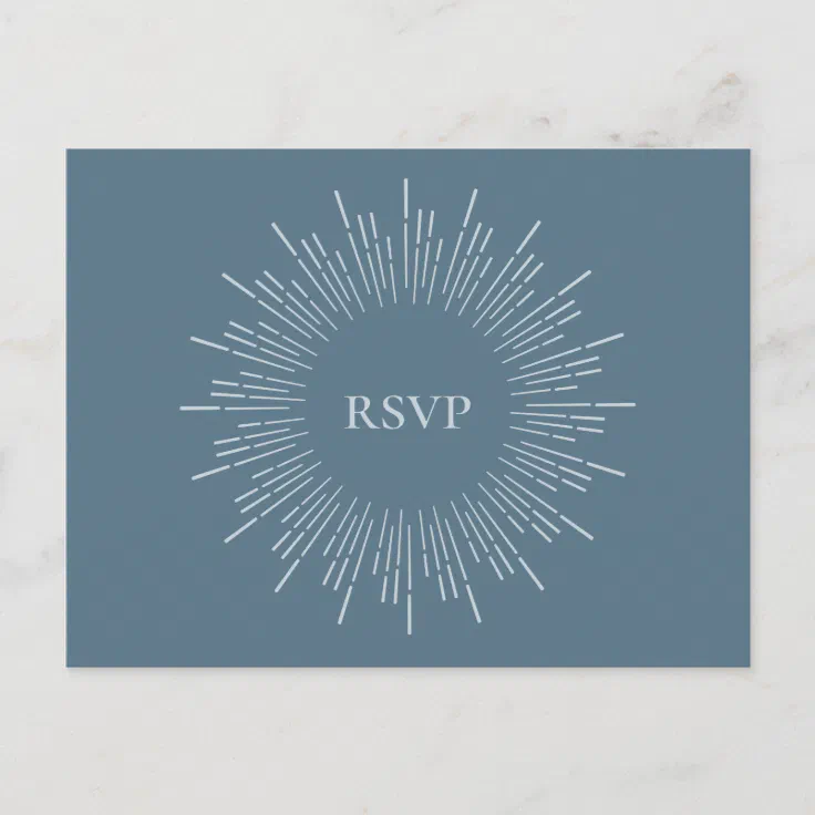 Slate Blue Sunburst Wedding RSVP Song Request Invitation Postcard