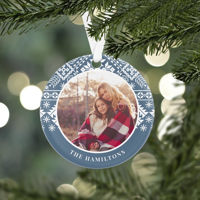 Slate Blue Sweater Pattern | Photo Ornament (Creator Uploaded)