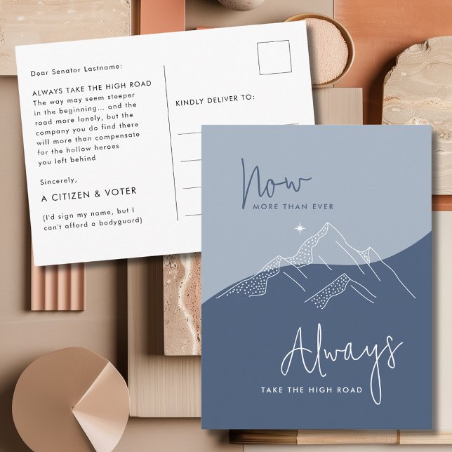 Slate Blue Take the High Road for Senators Postcard (Slate Blue Mountains Take the High Road Motivational Quote Postcard for Senators)