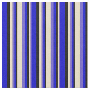 Slate Blue, Tan, Black, and Blue Stripes Pattern Fabric