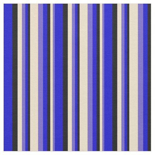 Slate Blue, Tan, Black, and Blue Stripes Pattern Fabric