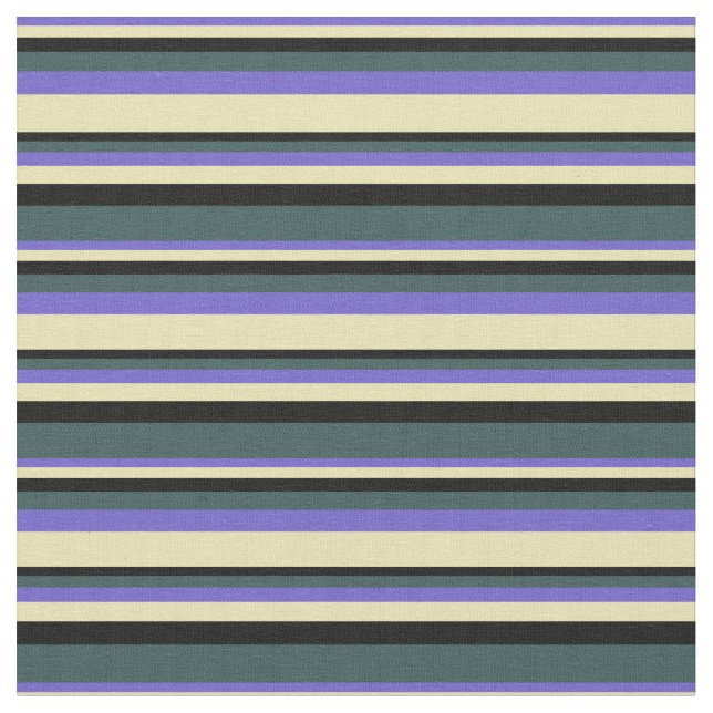 Slate Blue, Tan, Black & Dark Slate Gray Lines Fabric (Close Up)