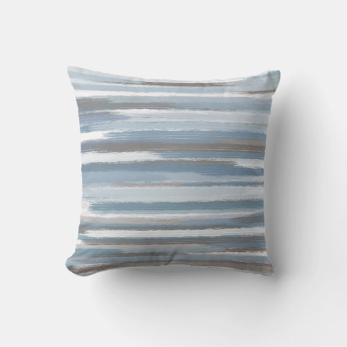 Slate Blue Taupe Abstract Stripes Throw Pillow
