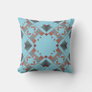 Slate Blue Terracotta on Aqua Crisscrossed Diamond Throw Pillow