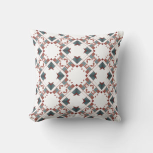 Slate Blue Terracotta on White Diamond Tile Motif Throw Pillow