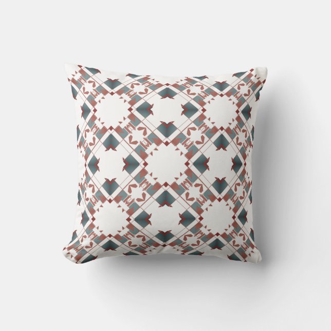 Slate Blue Terracotta on White Diamond Tile Motif Throw Pillow (Front)