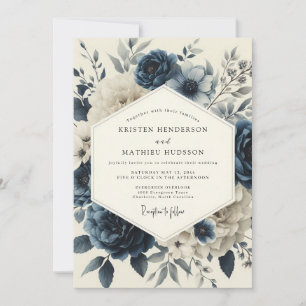 Slate Blue Twilight Bloom Wedding Invitation