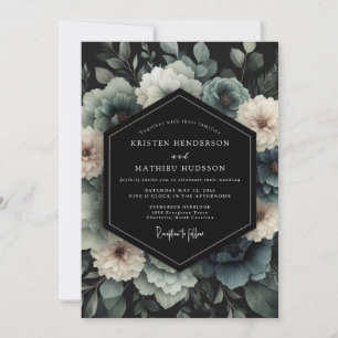 Slate Blue Umbral Bloom Wedding Invitation