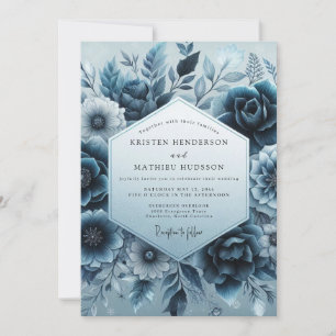 Slate Blue Velvet Bloom Wedding Invitation