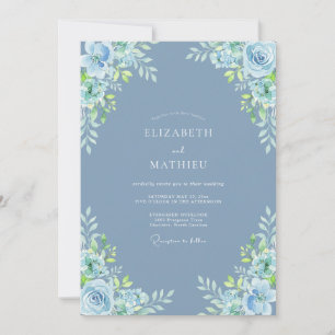 Slate Blue Verdant Blossom Wedding Invitation