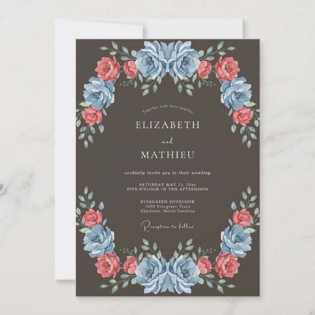 Slate Blue Vintage Autumn Wedding Invitation (Front)