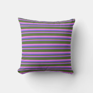 Slate Blue, Violet & Dark Olive Green Stripes Throw Pillow