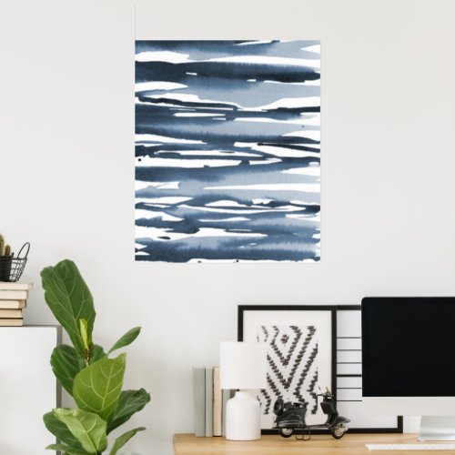 Slate Blue Watercolor Abstract Stripes Poster