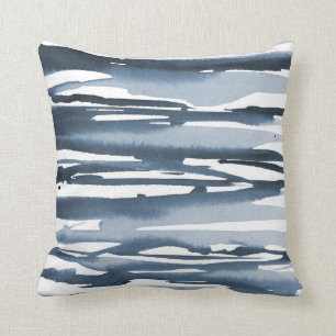 Slate Blue Watercolor Abstract Stripes Throw Pillow