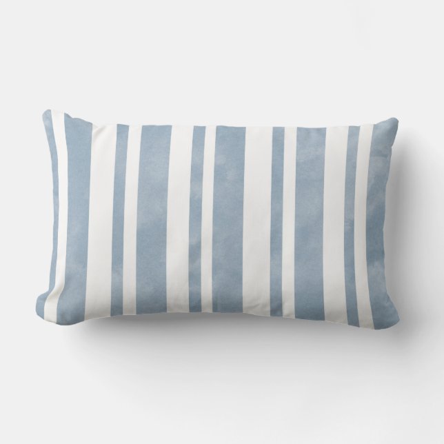 Slate Blue Watercolor Stripes Lumbar Pillow (Front)