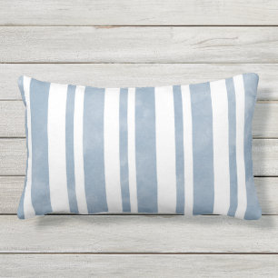 Slate Blue Watercolor Stripes Lumbar Pillow