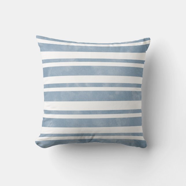 Slate Blue Watercolor Stripes Throw Pillow (Front)