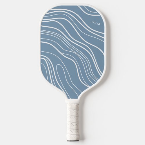 Slate Blue Wave Modern Personalized Pickleball Paddle