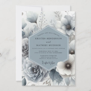 Slate Blue Whisper Bloom Wedding Invitation