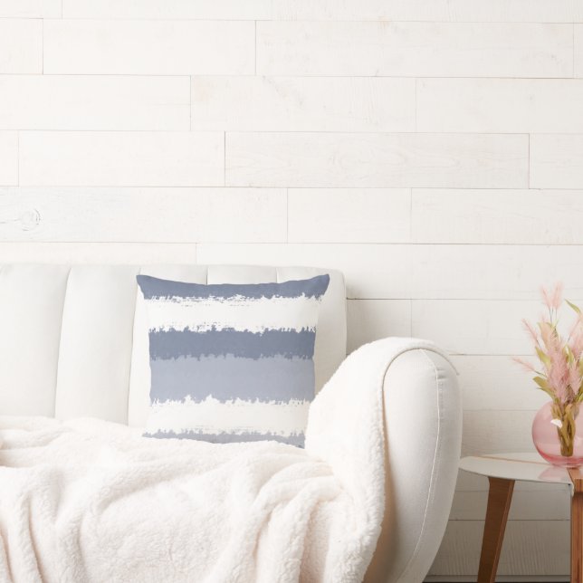 Slate Blue, White Abstract Stripes  Throw Pillow (Couch)
