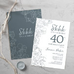Slate Blue White Botanical Surprise 40th Birthday Invitation<br><div class="desc">Slate Blue White Botanical Surprise 40th Birthday Invitation. Minimalist modern feminine design features botanical accents and typography script font. Simple floral invite card perfect for a stylish female surprise bday celebration.</div>