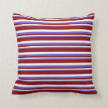[ Thumbnail: Slate Blue, White & Dark Red Colored Lines Pillow ]