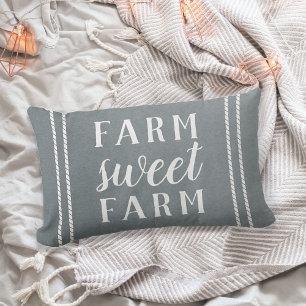 Slate Blue & White Farm Sweet Farm Lumbar Pillow