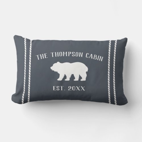 Slate Blue  White Rustic Bear Personalized Lumbar Pillow