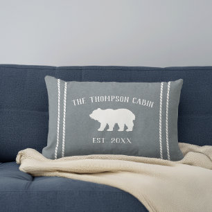 Slate Blue & White Rustic Bear Personalized Lumbar Pillow