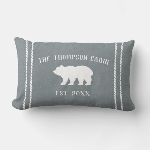 Slate Blue  White Rustic Bear Personalized Lumbar Pillow