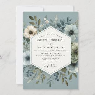 Slate Blue Winsome Flora Wedding Invitation