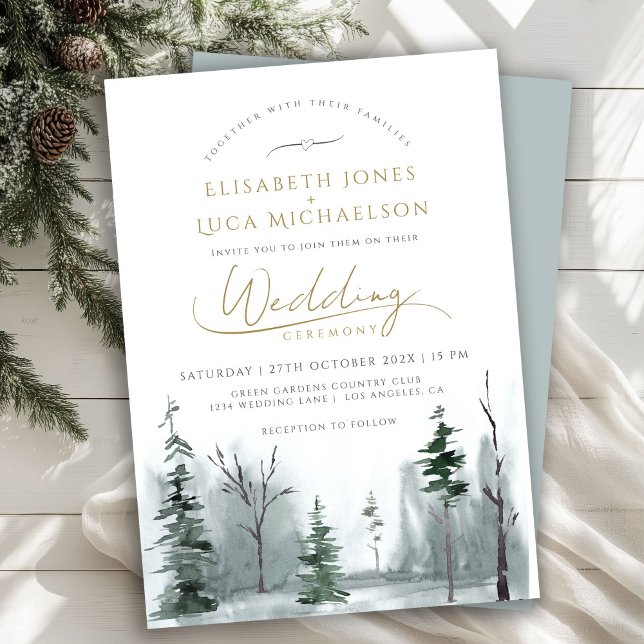 Slate Blue Winter Landscape Pine Woodland Wedding  Invitation (Creator Uploaded)
