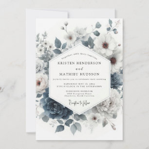 Slate Blue Wintry Anemone Wedding Invitation