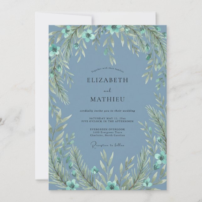 Slate Blue Woodsy Forest Wedding Invitation (Front)