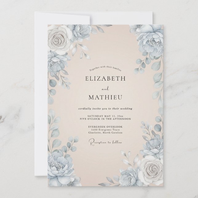Slate Blush Champagne Peony Wedding Invitation (Front)