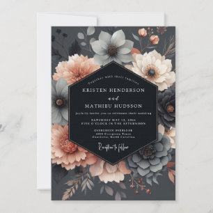 Slate Blush Moody Bloom Wedding Invitation