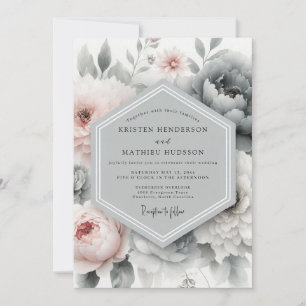 Slate Blush Painterly Peony Wedding Invitation