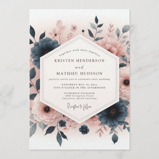 Slate Blush Painterly Wedding Invitation (Front)