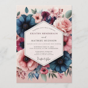 Slate Blush Romantic Bloom Wedding Invitation