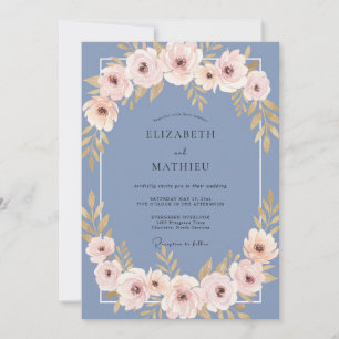 Slate Blush Rose Wedding Invitation