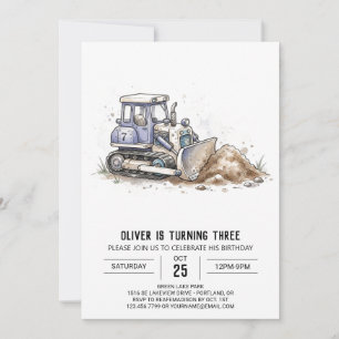 Slate Bulldozer Birthday Invitation