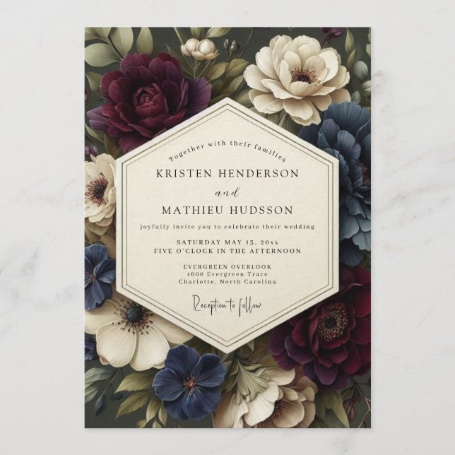 Slate Burgundy Baroque Wedding Invitation (Front)
