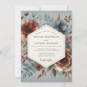 Slate & Burnt Umber Floral Wedding Invitation