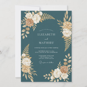 Slate Champagne Fern Wedding Invitation