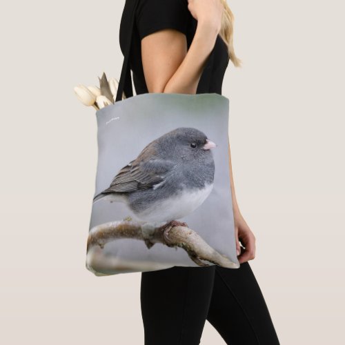 Slate_Colored Dark_Eyed Junco on the Pear Tree Tote Bag