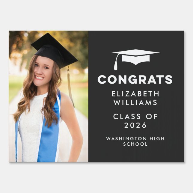 Slate Congrats Single Photo Graduation Yard Sign (Front)